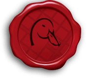 logo showing a close up of a duck in a red circle